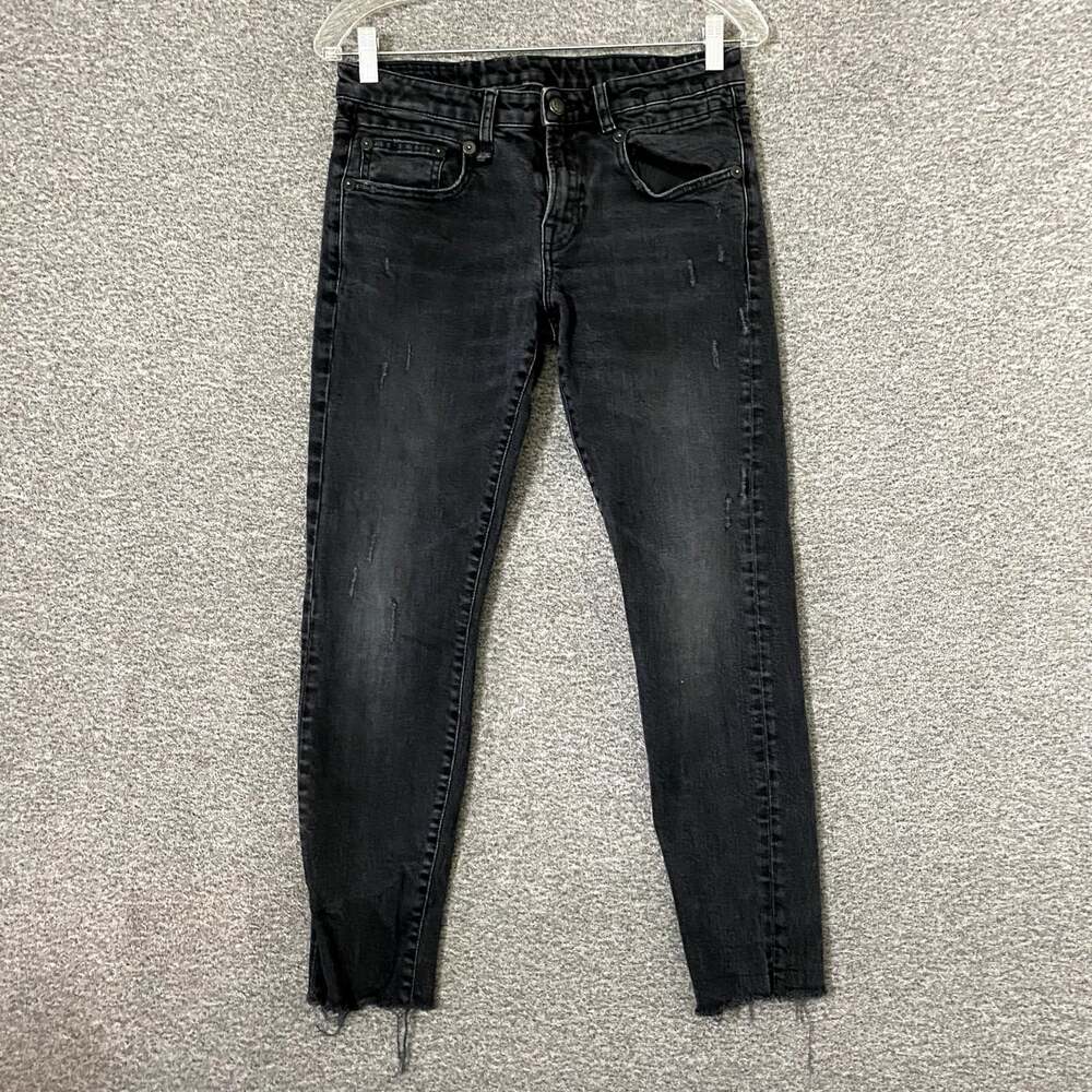 R13 Women's Size 27 Distressed Black Cotton Blend Boy Skinny Leg Crop Jeans